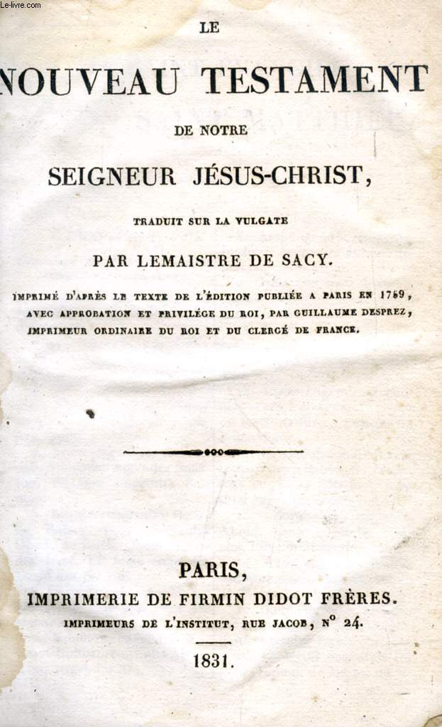 LE NOUVEAU TESTAMENT DE NOTRE SEIGNEUR JESUS-CHRIST