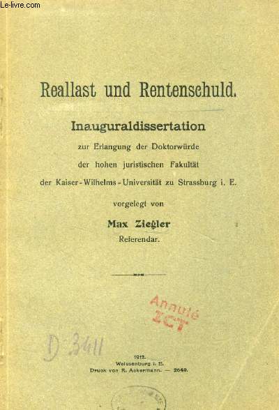 REALLAST UND RENTENSCHULD (INAUGURAL-DISSERTATION)