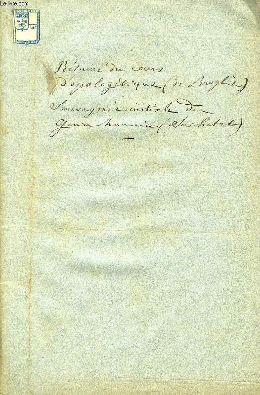 ANNALES DE PHILOSOPHIE CHRETIENNE (EXTRAIT), COURS D'APOLOGETIQUE CHRETIENNE, 1881-1882 / DE LA SAUVAGERIE INITIALE DU GENRE HUMAIN