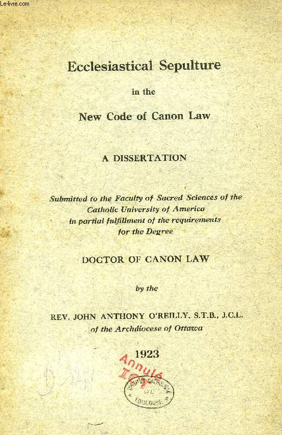 ECCLESIASTICAL SEPULTURE IN THE NEW CODE OF CANON LAW (DISSERTATION)