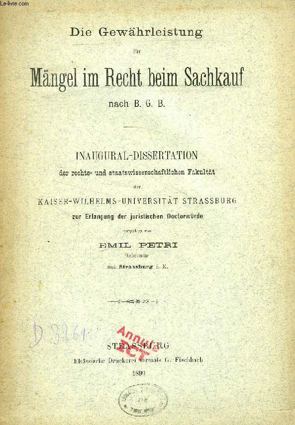 DIE GEWHRLEISTUNG FR MNGEL IM RECHT BEIM SACHKAUF NACH BGB (INAUGURAL-DISSERTATION)