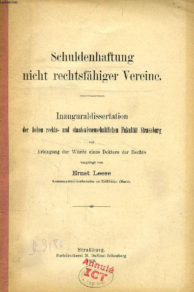 SCHULDENHAFTUNG NICHT RECHTSFHRIGER VEREINE (INAUGURAL-DISSERTATION)