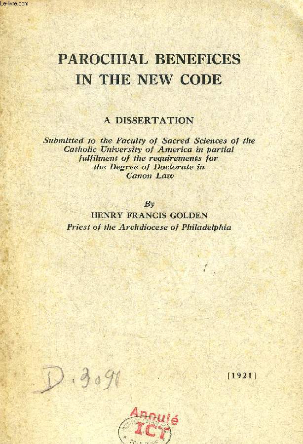 PAROCHIAL BENEFICES IN THE NEW CODE (DISSERTATION)