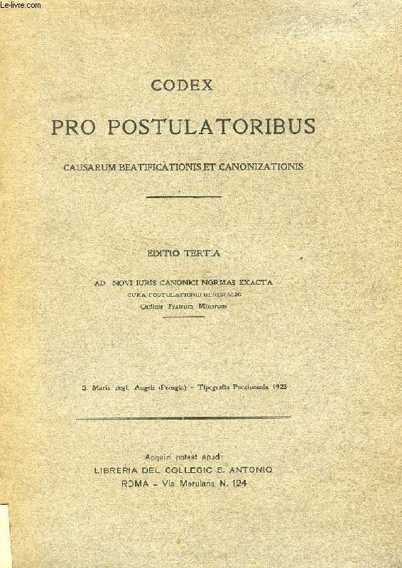 CODEX PRO POSTULATORIBUS CAUSARUM BEATIFICATIONIS ET CANONIZATIONIS