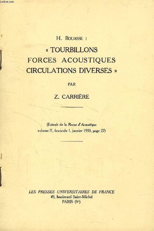 H. BOUASSE: 'TOURBILLONS, FORCES ACOUSTIQUES, CIRCULATIONS DIVERSES'