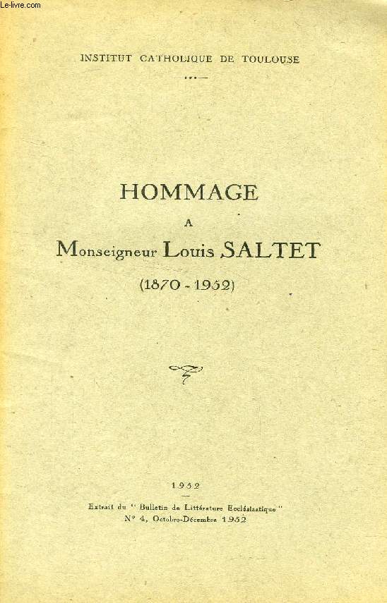 HOMMAGE A Mgr LOUIS SALTET (1870-1952)