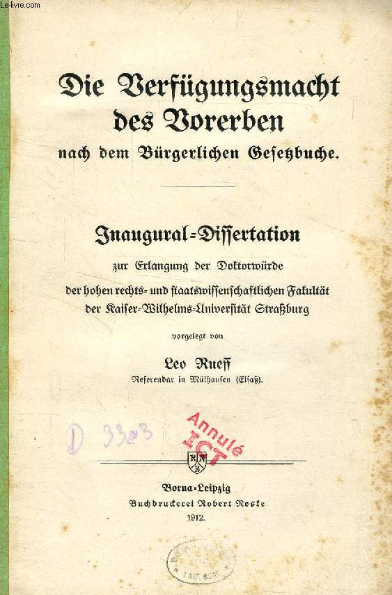 DIE VERFGUNGSMACHT DES VORERBEN NACH DEM BRGERLICHEN GESETZBUCHE (INAUGURAL-DISSERTATION)