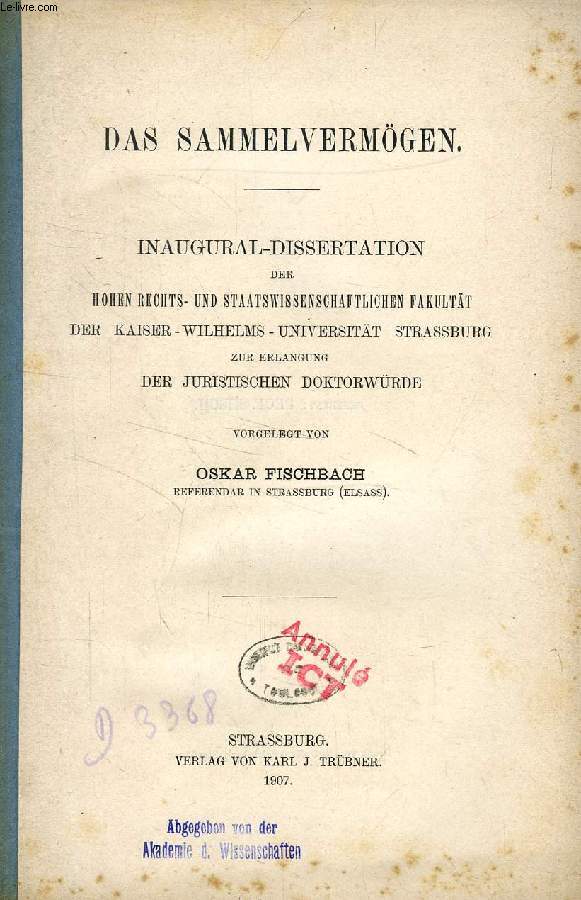 DAS SAMMELVERMGEN (INAUGURAL-DISSERTATION)