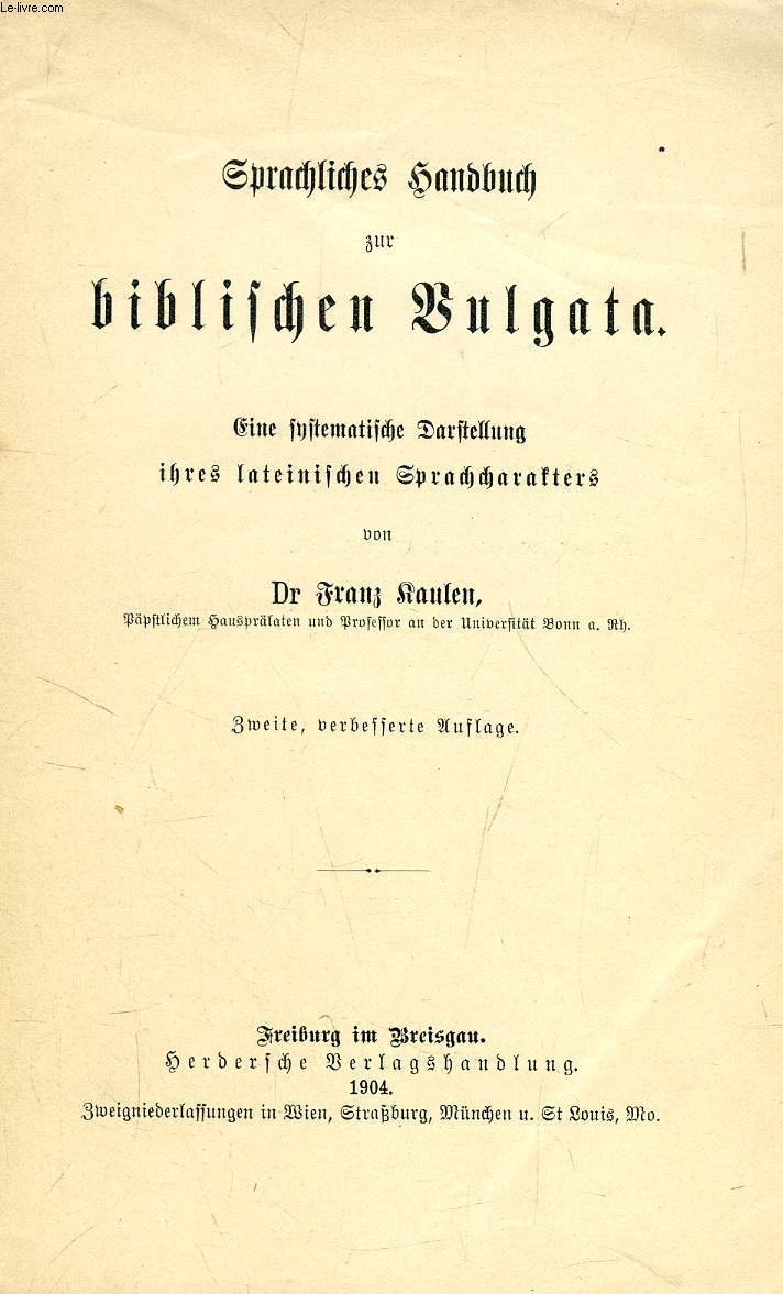 SPRACHLICHES HANDBUCH ZUR BIBLISCHEN VULGATA