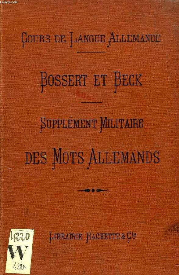 SUPPLEMENT MILITAIRE DES MOTS ALLEMANDS GROUPES D'APRES LE SENS