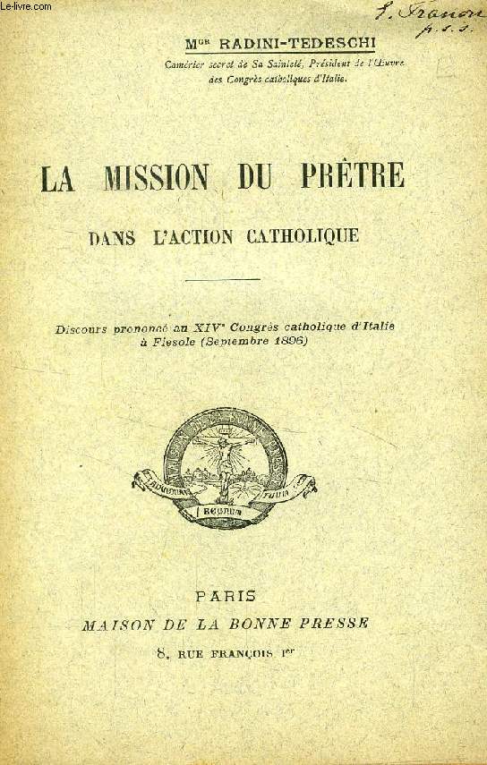 LA MISSION DU PRETRE DANS L'ACTION CATHOLIQUE (DISCOURS)