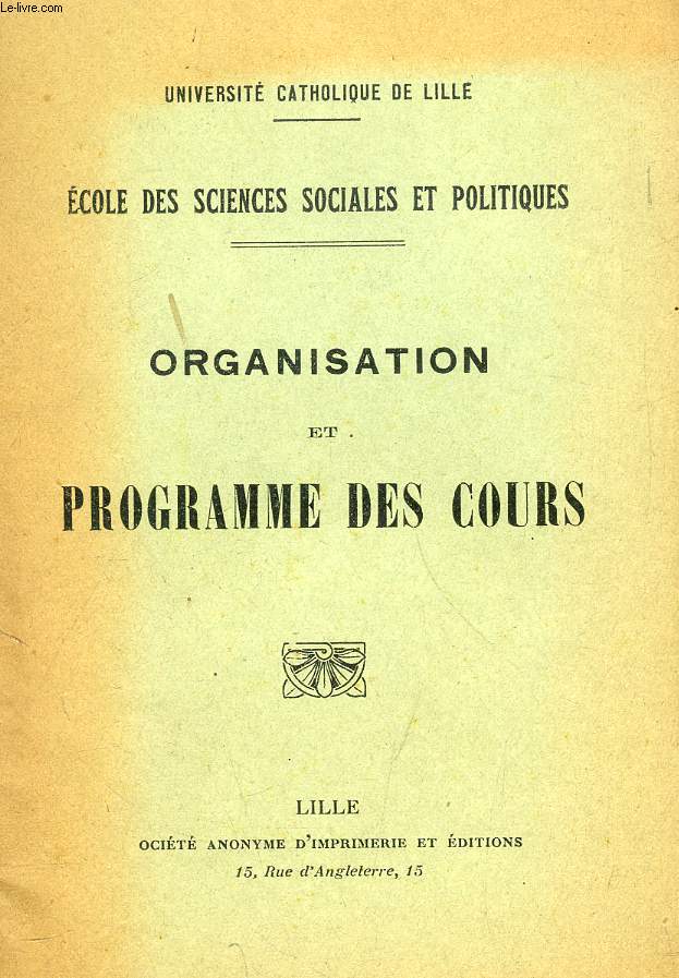 ORGANISATION ET PROGRAMME DES COURS