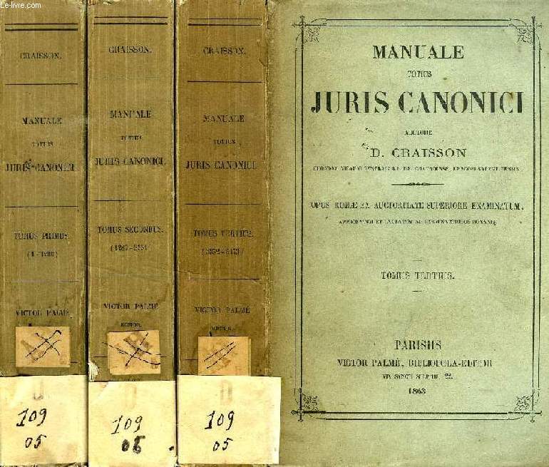 MANUALE TOTIUS JURIS CANONICI, 3 TOMES