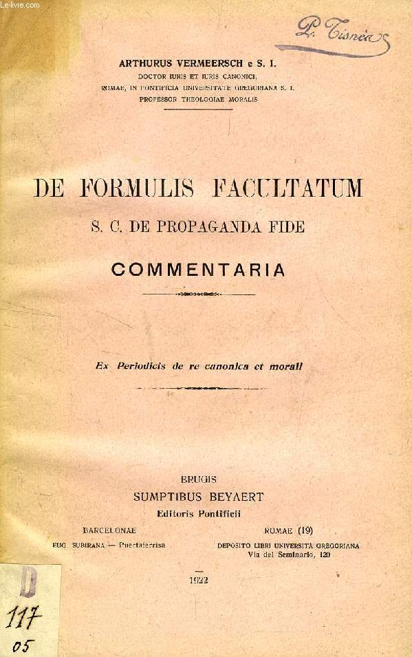 DE FORMULIS FACULTATUM S.C. DE PROPAGANDA FIDE COMMENTARIA