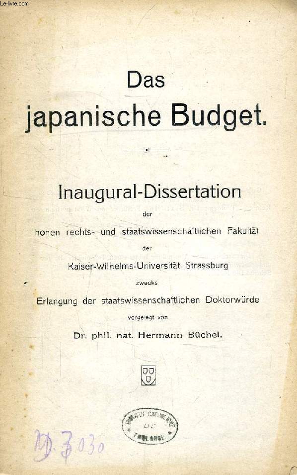 DAS JAPANISCHE BUDGET (INAUGURAL-DISSERTATION)