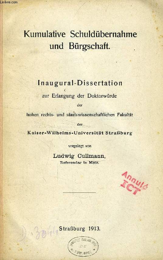 KUMULATIVE SCHULDBERNAHME UND BRGSCHAFT (INAUGURAL-DISSERTATION)