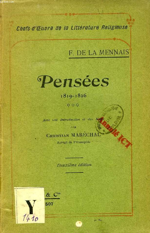 F. DE LA MENNAIS, PENSEES, 1819-1826