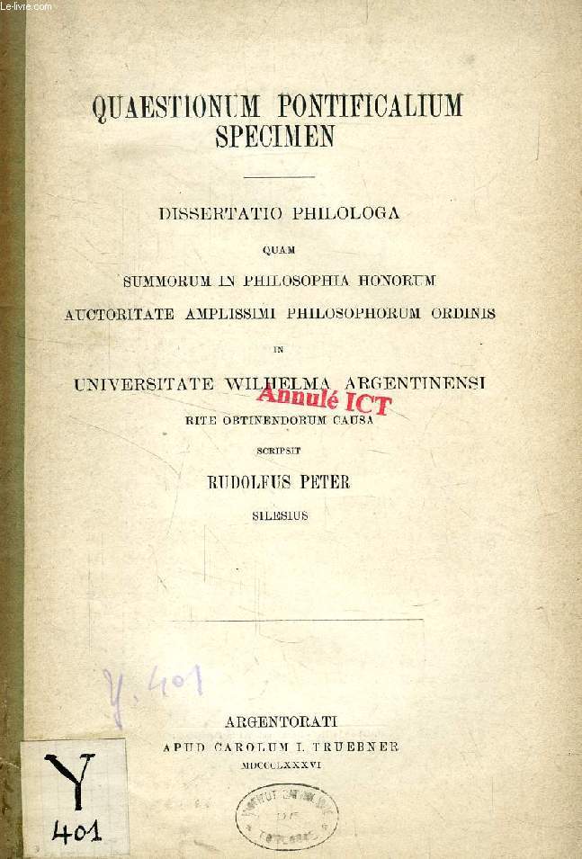 QUAESTIONUM PONTIFICALIUM SPECIMEN (DISSERTATIO)