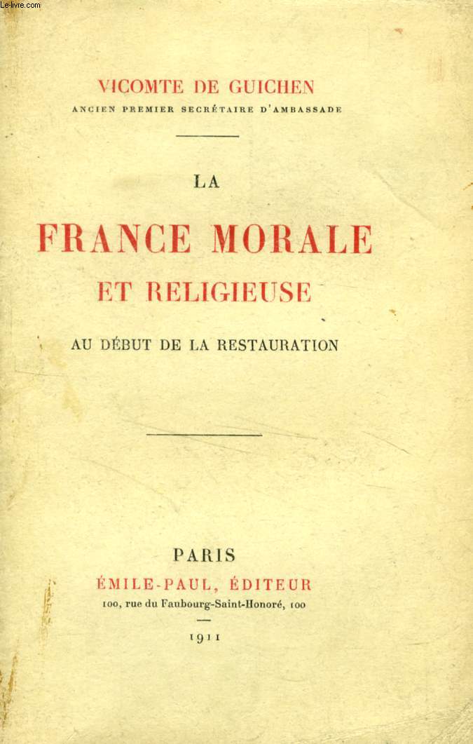 LA FRANCE MORALE ET RELIGIEUSE AU DEBUT DE LA RESTAURATION