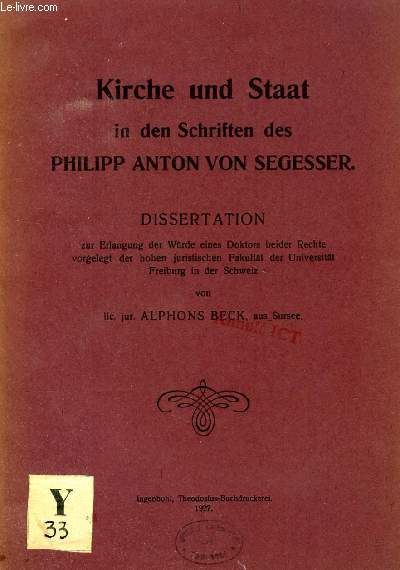 KIRCHE UND STAAT IN DEN SCHRIFTEN DES PHILIPP ANTON VON SEGESSER (DISSERTATION)