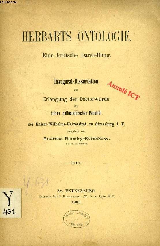 HERBARTS ONTOLOGIE, EINE KRITISCHE DARSTELLUNG (INAUGURAL-DISSERTATION)