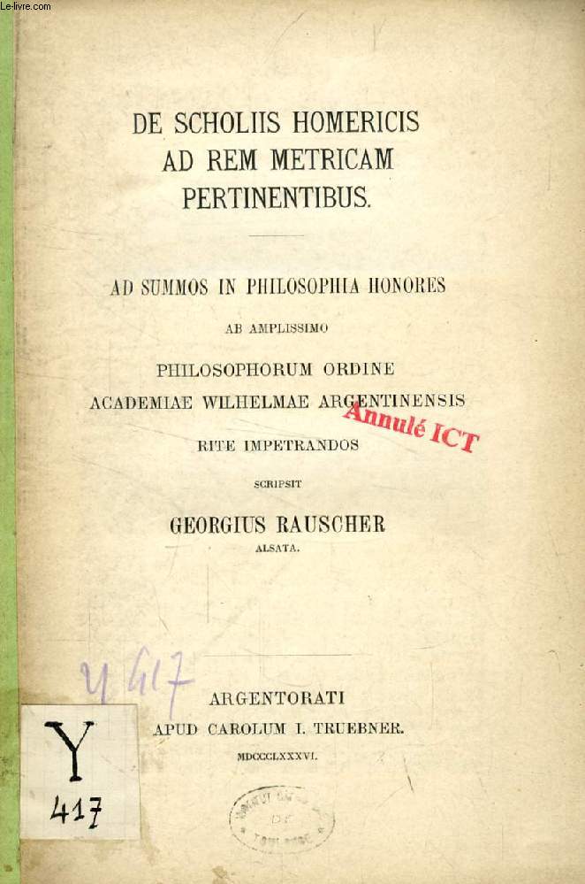 DE SCHOLIIS HOMERICIS AD REM METRICAM PERTINENTIBUS
