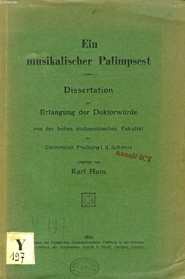 EIN MUSIKALISCHER PALIMPSEST (DISSERTATION)