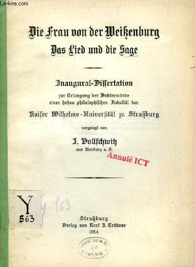 DIE FRAU VON WEIENBURG, DAS LIED UND DIE SAGE (INAUGURAL-DISSERTATION)