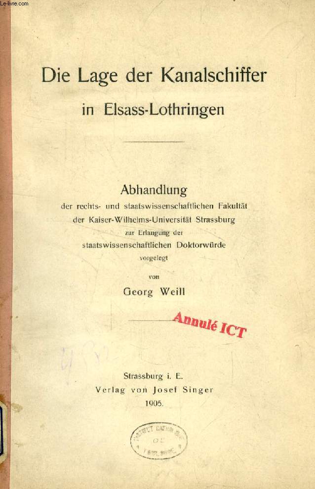 DIE LAGE DER KANALSCHIFFER IN ELSASS-LOTHRINGEN (ABHANDLUNG)