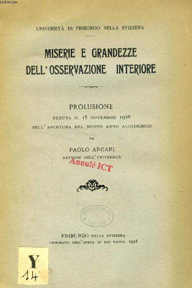 MISERIE E GRANDEZZE DELL'OSSERVAZIONE INTERIORE (PROLUSIONE)