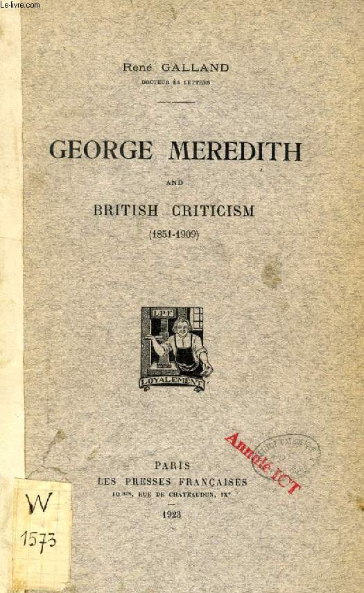 GEORGE MEREDITH AND BRITISH CRITICISM (1851-1909)