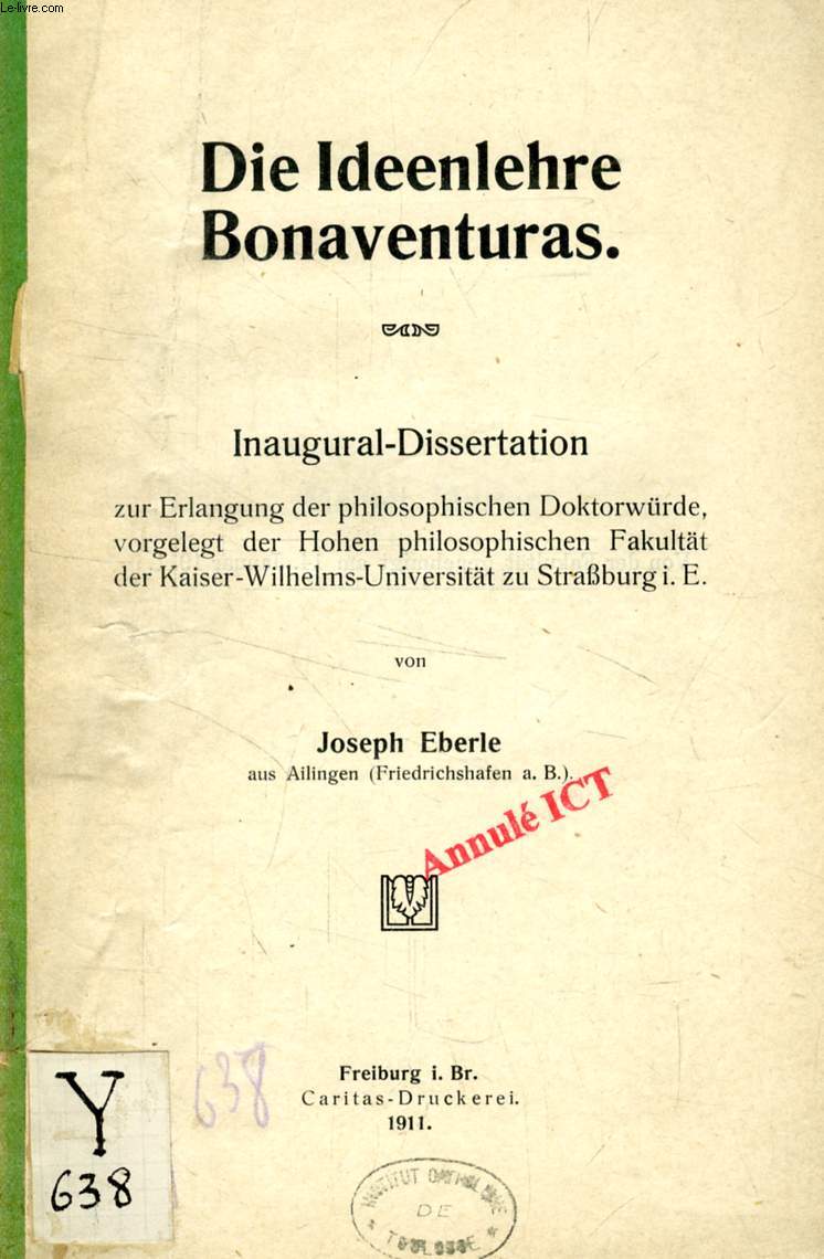 DIE IDEENLEHRE BONAVENTURAS (INAUGURAL-DISSERTATION)