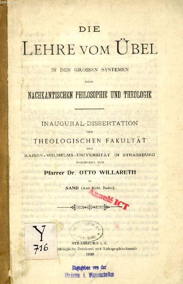 DIE LEHRE VOM BEL IN DEN GROSSEN SYSTEMEN DER NACHKANTISCHEN PHILOSOPHIE UND THEOLOGIE (INAUGURAL-DISSERTATION)