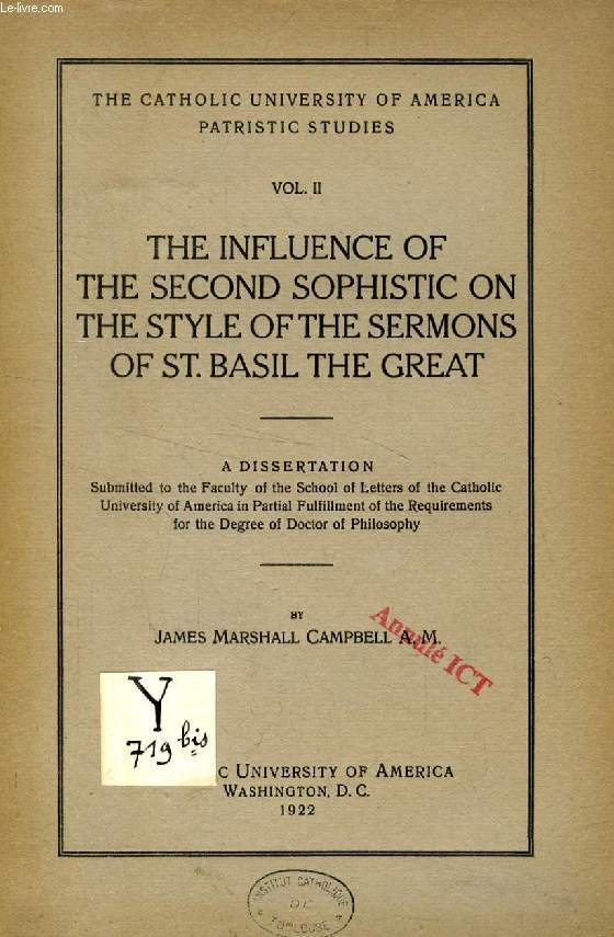 THE INFLUENCE OF THE SECOND SOPHISTIC ON THE STYLE OF SERMONS OF St. BASIL THE GREAT (DISSERTATION)