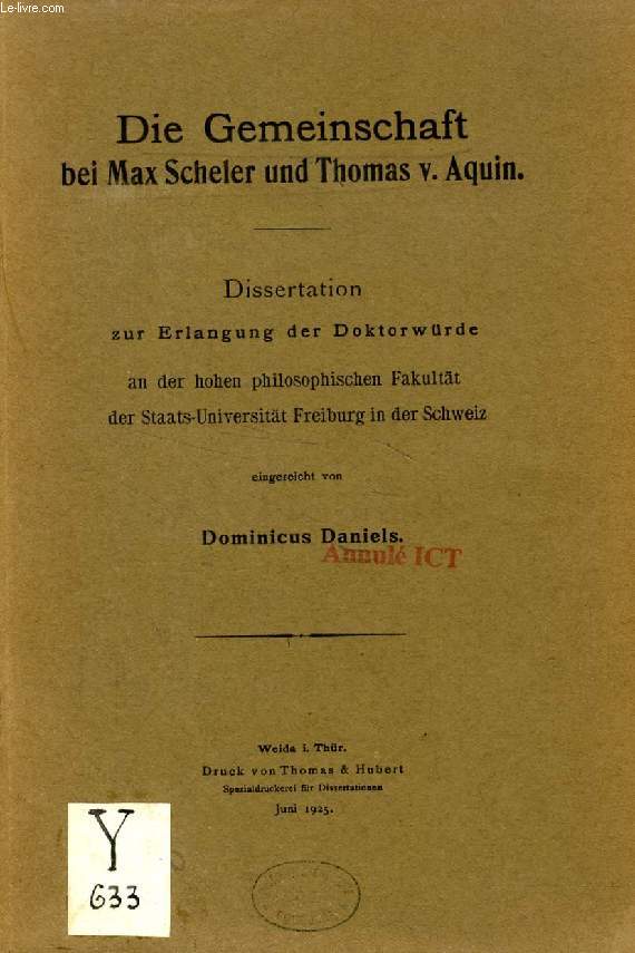 DIE GEMEINSCHAFT BEI MAX SCHELER UND THOMAS V. AQUIN (INAUGURAL-DISSERTATION)
