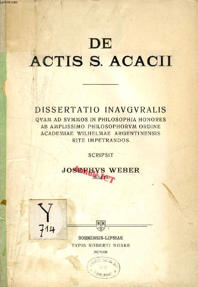 DE ACTIS S. ACACII (DISSERTATIO INAUGURALIS)