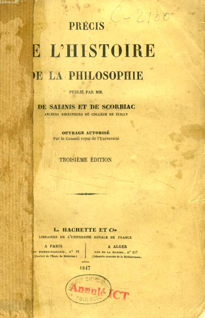 PRECIS DE L'HISTOIRE DE LA PHILOSOPHIE