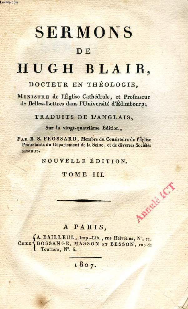 SERMONS DE M. HUGH BLAIR, TOME III