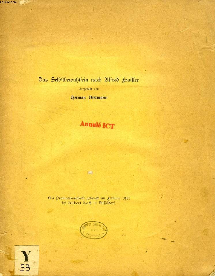 DAS SELBSTBEWUTSEIN NACH ALFRED FOUILLEE (INAUGURAL-DISSERTATION)