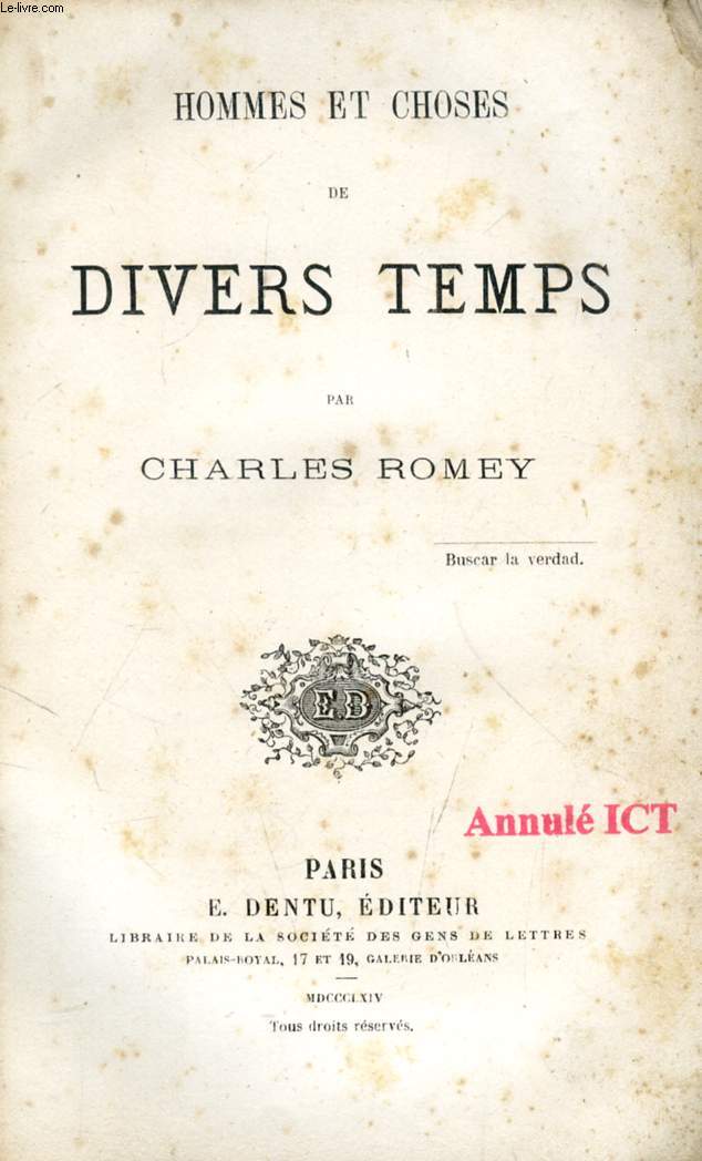 HOMMES ET CHOSES DE DIVERS TEMPS