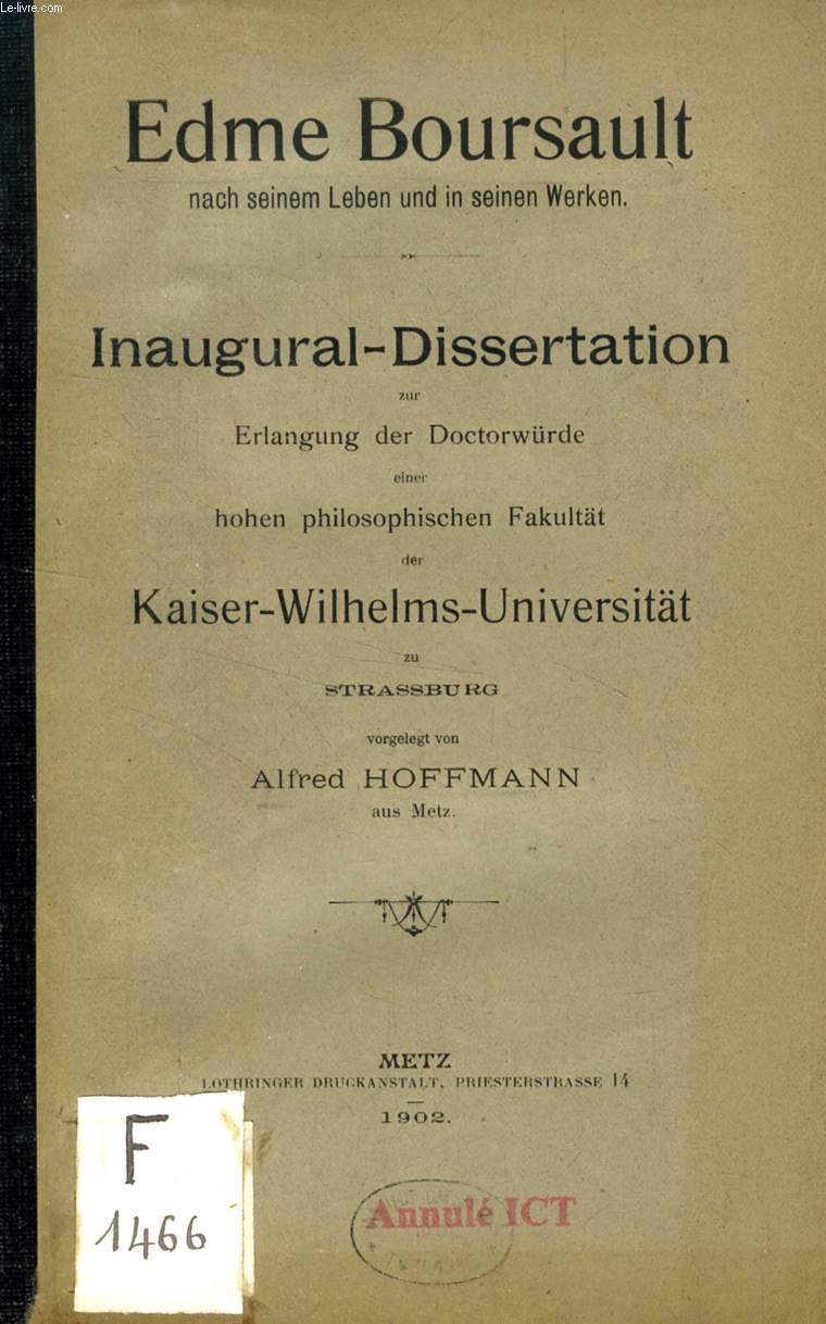 EDME BOURSAULT NACH SEINEM LEBEN UND SEINEN WERKEN (INAUGURAL-DISSERTATION)