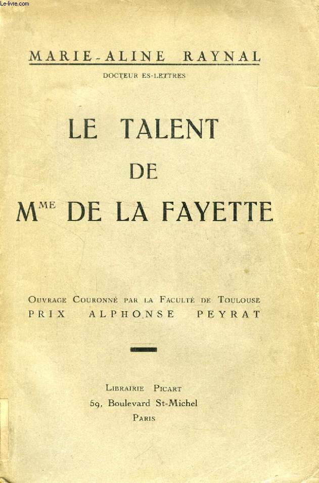 LE TALENT DE Mme DE LA FAYETTE