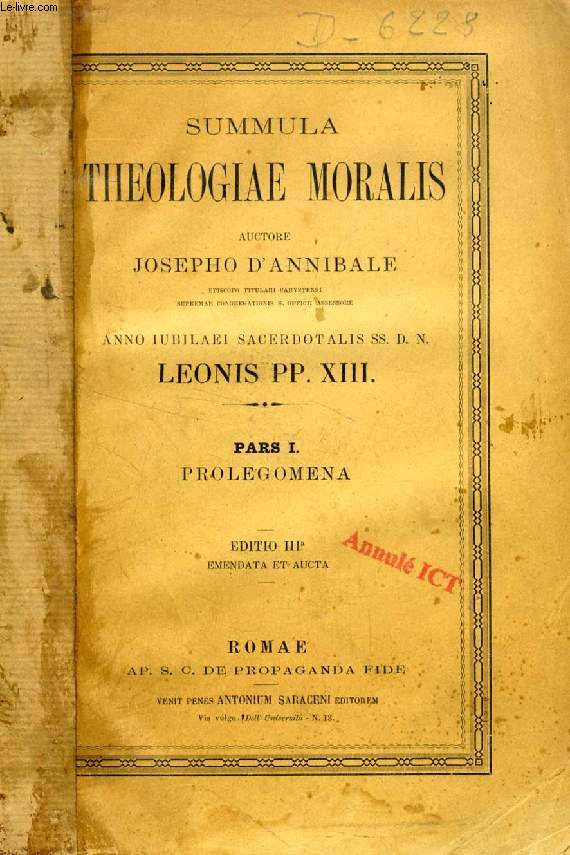 SUMMULA THEOLOGIAE MORALIS, PARS I, II, III (3 VOL.)