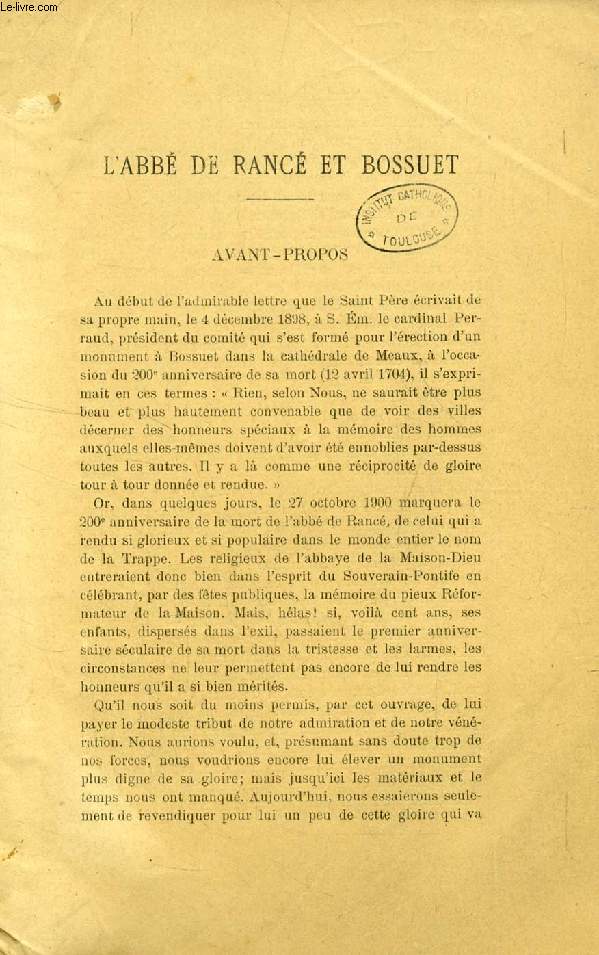 L'ABBE DE RANC ET BOSSUET