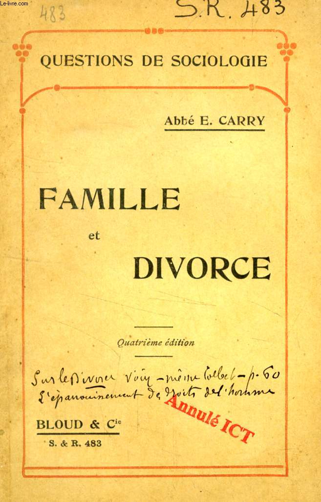 FAMILLE ET DIVORCE (QUESTIONS DE SOCIOLOGIE, N 483)
