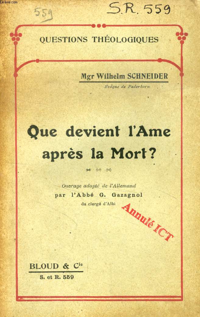 QUE DEVIENT L'AME APRES LA MORT ? (QUESTIONS THEOLOGIQUES, N 559)