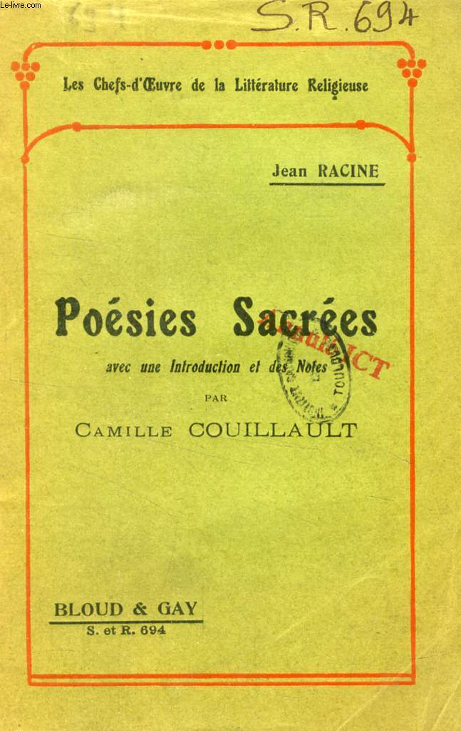 POESIES SACREES (CHEFS-D'OEUVRE DE LA LITTERATURE RELIGIEUSE, N 694)