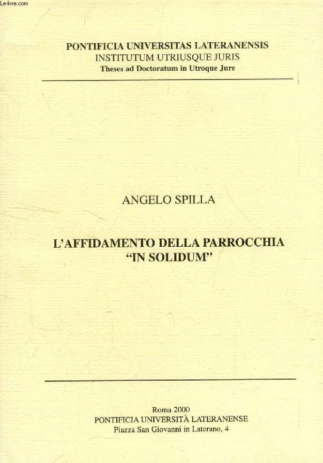 L'AFFIDAMENTO DELLA PARROCCHIA 'IN SOLIDUM'