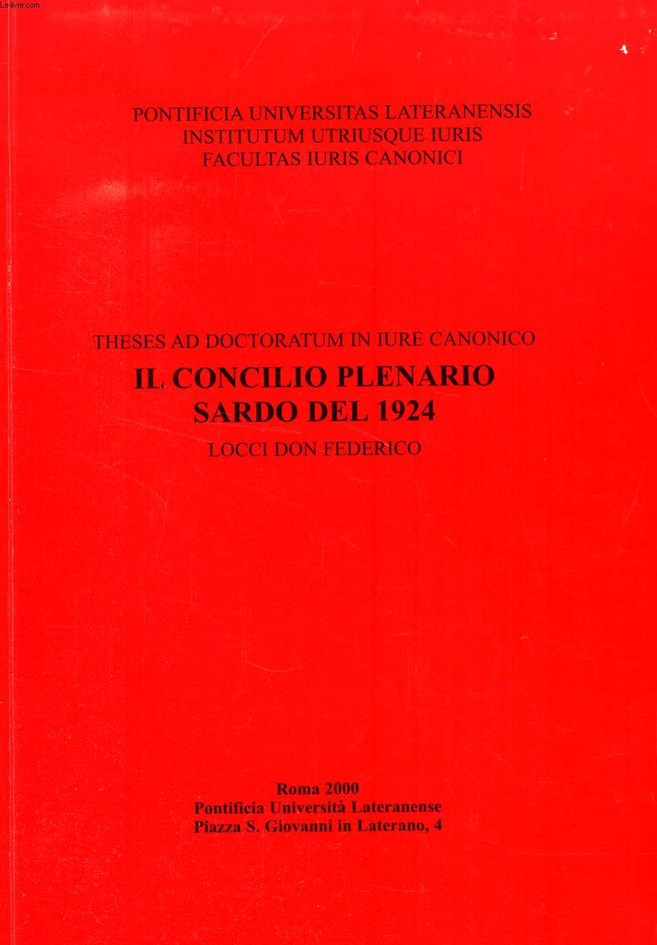 IL CONCILIO PLENARIO SARDO DEL 1924 (THESIS)