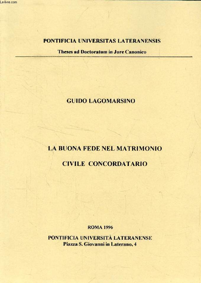 LA BUONA FEDE NEL MATRIMONIO CIVILE CONCORDATARIO (TESI)